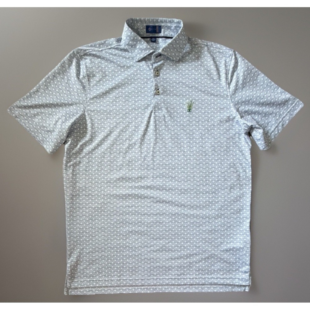 Stitch Golf Short Sleeve Polo Shirt Blue Geometric Embroidered Logo Medium JBHS